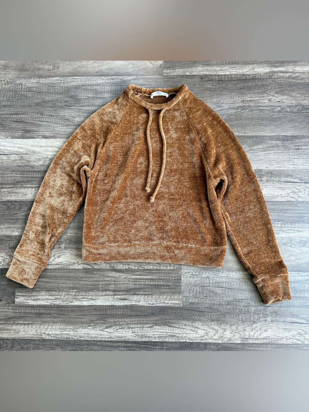 Mango MNG Chenille Hooded Sweater Caramel Brown Pullover Size XS